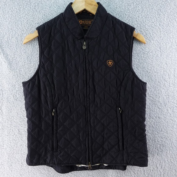 Ariat Womens M Quilted Vest Sleeveless Jacket Full Zip Floral Lining Black - Picture 1 of 7